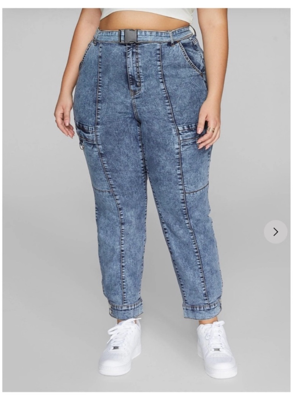 Fashion to Figure Plus size jeans cargo utility carpenter high rise skinny sz 16